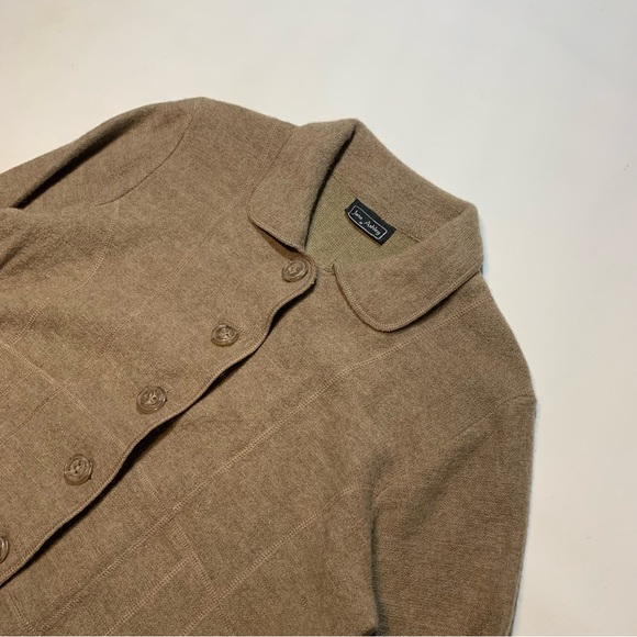 Women's Jane Ashley Medium Button Up Wool Sweater Cardigan Beige - Picture 4 of 9